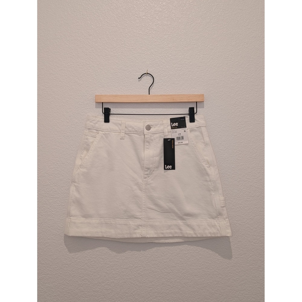 Lee Heritage High Rise Mini Skirt White Denim Carpenter Medium
